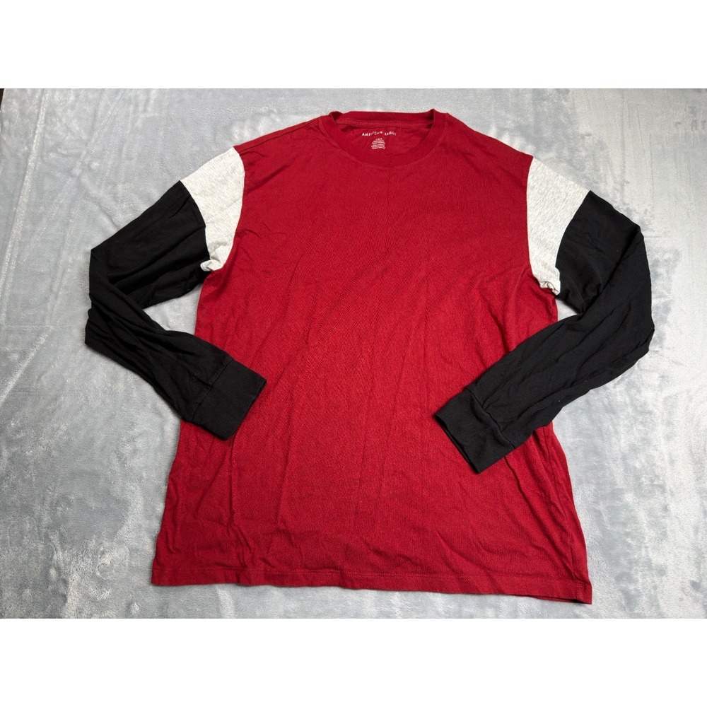 American Eagle Outfitters Mens Large Red Multi Colorblock Long Sleeve T Shirt
